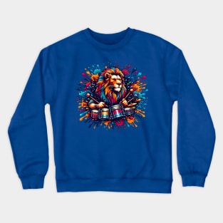 Lion Playing Drums Crewneck Sweatshirt